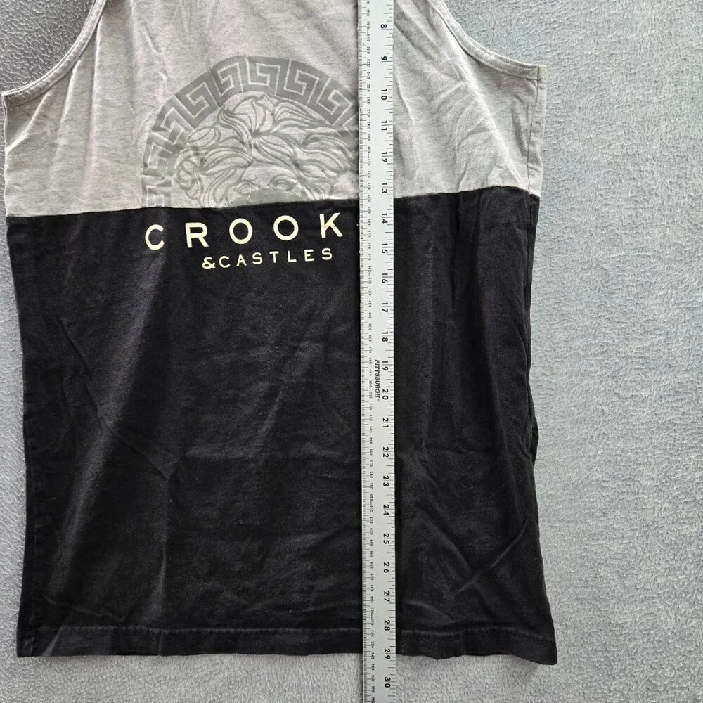 Crooks & Castles Men Tank‎ Top M Gray Colorblock Medusa Text Logo Sleeveless